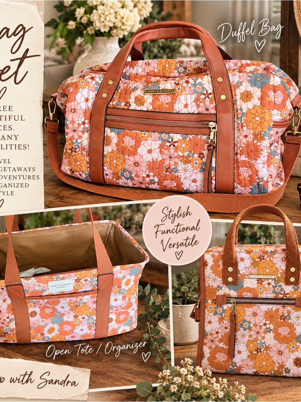Poppy and Peonies Rare Traveller, Weekender & Lunchbag